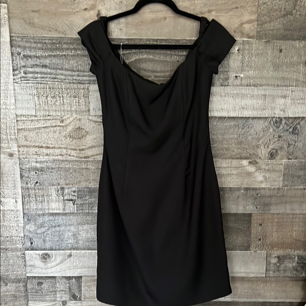 Vera Wang Black Ruched Cowl Neck Mini Dress‎
